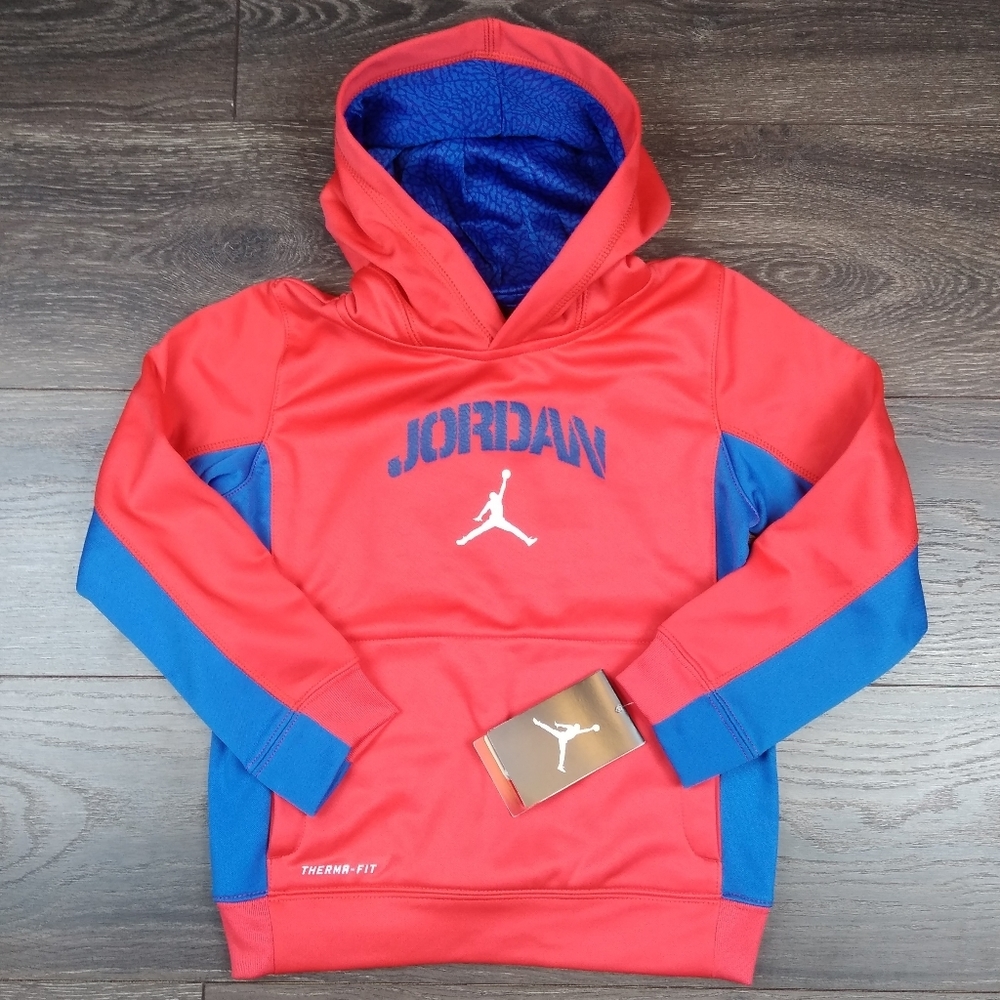 Jordan Therma-Fit Boys Jordan Graphic Logo Red Pullover Hoodie Size 6 Medium NEW